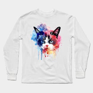 Cat Water Color Pop Art Design for Cat Lover Long Sleeve T-Shirt